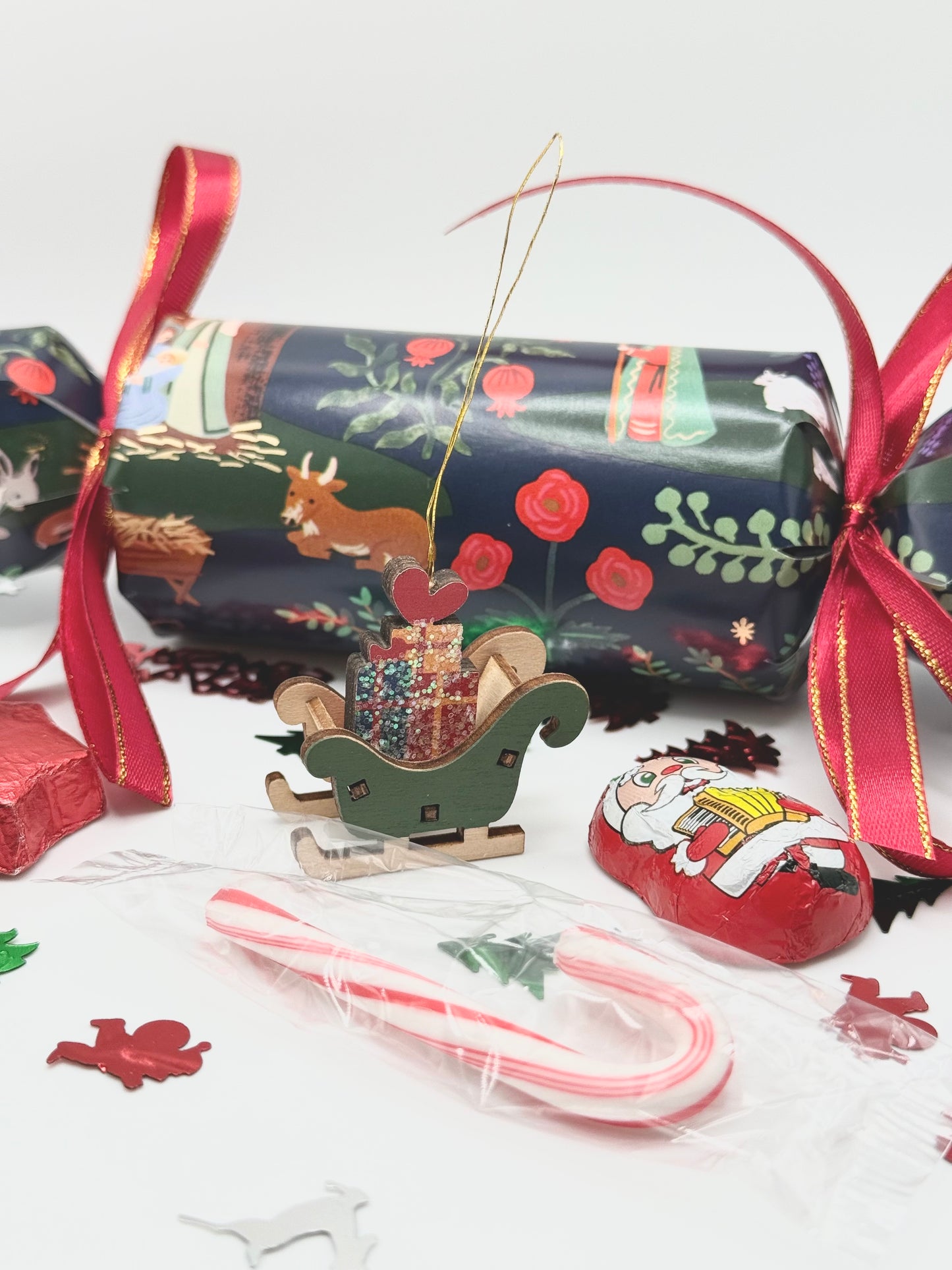 Set of 2 Traditional British Christmas Crackers - Handmade - Navy Nativity